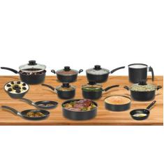 Conjunto de Panelas 13 Peças Antiaderente Preto Tampa de Vidro - Dona 