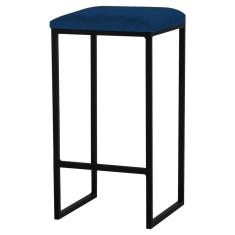 Banqueta Decorativa Billie Base Preta Veludo Azul - Gran Belo