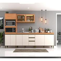 Cozinha Compacta Modulada 4 Peças 9 Portas com Torre Quente e Vidro Re