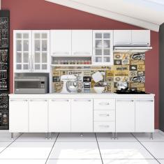 Cozinha completa fidelita viena modulada 5 peças 260 cm 13 portas 3 gavetas com tampo branco