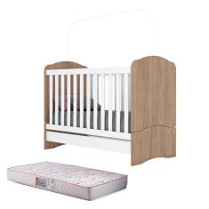 Berço Nacional Bala de Menta Rústico Branco com Colchão Gazin - Henn