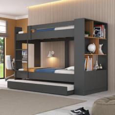 Treliche com Estante 2 Portas 6 Nichos Grafite/Nogal