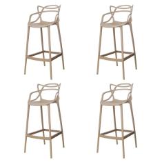 Kit 4 Banquetas Allegra Nude Polipropileno Cozinha Bistrô