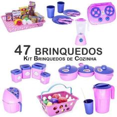 Kit Cozinha Infantil Pote Mercado Prato Copo Jarra Fogão 47P
