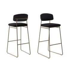 Banqueta Alta para Bancada Sala de Jantar Encosto e Assentos Estofados Linha Jaraguá Dourado/ Duna Preto