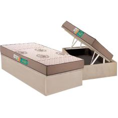 Cama Box Baú Solteiro: Colchão Espuma D33 Polar Pérola + Base CRC Suede Clean(88x188)