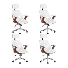 Kit 4 Cadeiras Escritório Presidente Giratória Kopenhagen Apoia Cabeça Branco