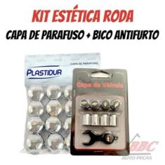 Capa de Parafuso Cromado17mm/19mm + Bico De Pneu Cromado Válvula Antif