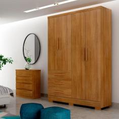 Guarda Roupa Agata 4 Portas 3 Gavetas com 6 Pés Clic Móveis, Cumaru
