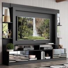 Rack Estante c/ Suporte TV 65" e Espelho Oslo Multimóveis Preto/Lacca 