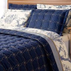 Kit Cobre Leito Martin Queen Bordada 3Pçs ul Marinho - Casa Scarpa