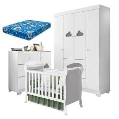 Quarto de Bebê Ane com Berço Americano Danny Branco Brilho e Colchão O