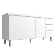 Balcão de Cozinha 3 Portas Andréia 160 cm Branco Com Tampo MDP AJL Móv