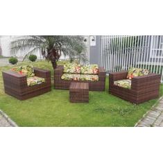 Conjunto de Sofá Fibra Sintética Quadrado Aço - 1 Sofá 2L + 2 Poltrona