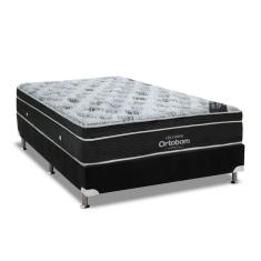 Cama Box Casal: Colchão Molas Ortobom Nanolastic Exclusive Eucalipto + Base Crc Suede Black(138X188)