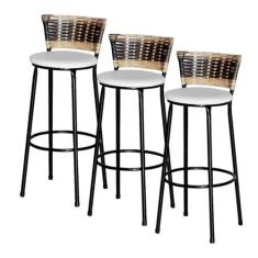 Jogo 3 Banqueta Alta Ratan Hawai Preta Cappuccino Premium - Lamar Desi