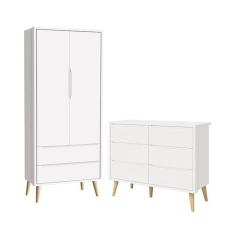 Jogo de Quarto Infantil Theo Guarda Roupa 2 Portas e Cômoda 6 Gavetas 