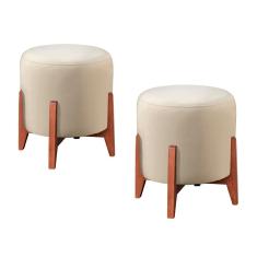 Conjunto - 2 Puffs Banqueta Thor Luxo Castellar Móbile Veludo Bege Claro