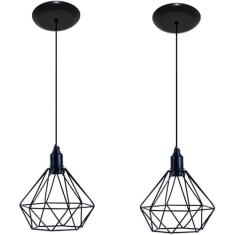 Kit com 02 Luminarias Pendente Aramado Modelo Diamante (Preto)