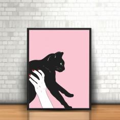Quadro com Moldura Tumblr  Gato Preto Mão Pet Doméstico Cat