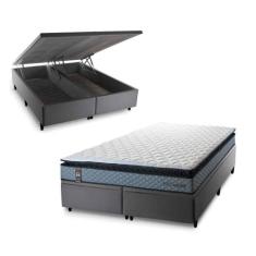 Conjunto Box Baú Chicago Cinza 193x203x64 Espuma D33 - King House