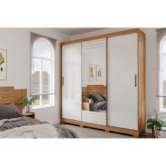 Guarda Roupas 3 Portas de Correr de (1 c/ Espelho) e 4 Gavetas Búzios Avelã/Off White - Panan