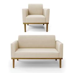 Sofá Namoradeira com Poltrona Base de Madeira Fixa Castanho Marisa Sue