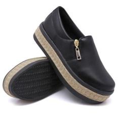 Tênis Slip On Feminino Ziper e Sola Borracha Robusta com Detalhe em Sisal-Feminino