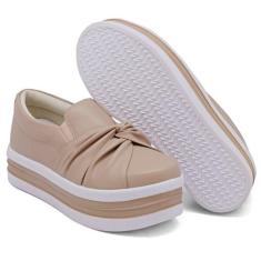 Tênis Slip On Feminino Casual Calce Fácil Nó frontal Sola Borracha Lev