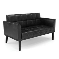 Sofá Namoradeira 2 Lugares Base de Madeira Preto Elisa Corano Preto D03 - D'Rossi