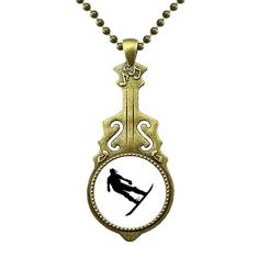 DIYthinker Colar com pingente de música de guitarra antiga com tabuleiro de esqui e jogador de esqui