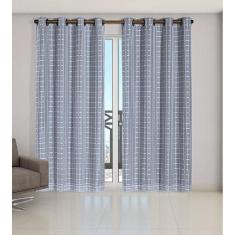 Cortina Voil Xadrez Com Forro Blackout 3,00 X 2,60 Cinza