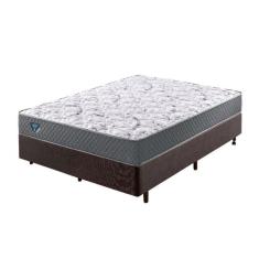 Cama Box Casal Reforçado 138x188x38cm e Colchão Adapto Molas Ensacadas Marrom Cinza