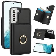 Capa carteira para Samsung Galaxy S22 Plus com suporte para cartão, capa de couro com bloqueio RFID, suporte de anel giratório de 360° com fecho magnético à prova de choque para Samsung S22+ 5G 6,6