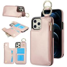 Capa carteira para iPhone 13 Pro Max, 4 compartimentos para cartão, 1 bolso com zíper, suporte de fecho magnético com suporte de anel à prova de choque com bloqueio de RFID para iPhone 13 Pro Max