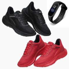Kit 2 Tênis Masculino Esporte Academia Corrida Leve Para Dia a Dia + Relógio-Masculino