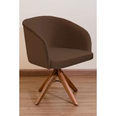 Poltrona Decorativa Redonda Pé Giratório de Madeira