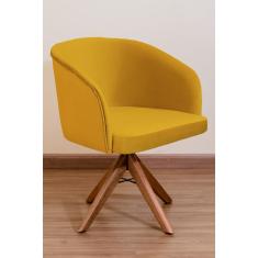 Poltrona Decorativa Redonda Pé Giratório de Madeira