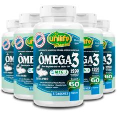 Kit 5 Ômega 3 Óleo de peixe 1200mg Unilife 60 cápsulas