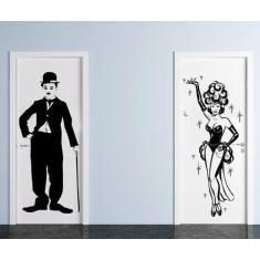 Adesivo Decorativo De Porta Charlie Chaplin E Carmem Miranda - Gaudesi