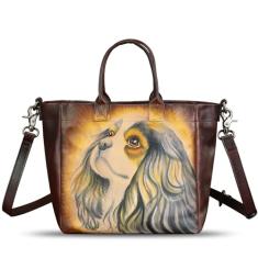 Bolsa feminina de couro genuíno pintada à mão com alça superior, bolsa tiracolo feita à mão, Padrão 2, Medium