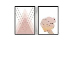Kit 2 Quadros Decorativos Menina Com Pássaros 34x23cm