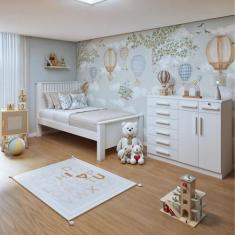 Quarto Infantil com Cama Solteiro Athenas e Cômoda 8 Gavetas 2 Portas 