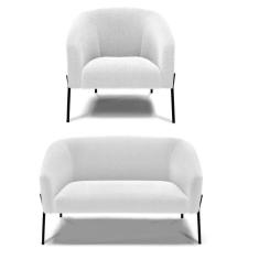 Sofá Namoradeira E Poltrona Pé Ferro Preto Stella Bouclê Off White D03