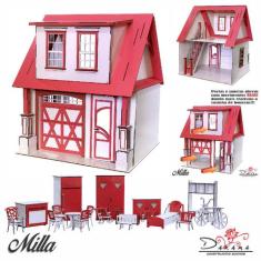 Kit Casa boneca escala Barbie garagem Milla RUBRUM 18 MOV RR - INDÚSTR