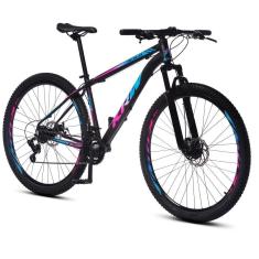 Bicicleta Aro 29 Krw Alumínio 24 Vel Freio A Disco X52 Cor: preto/rosa E Azul; Tamanho Quadro:21 Preto/rosa E Azul
