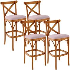 Kit 04 Banquetas Altas Cozinha Bancada Bar Sala De Jantar Estofada ávila L02 Suede Rosê - Lyam