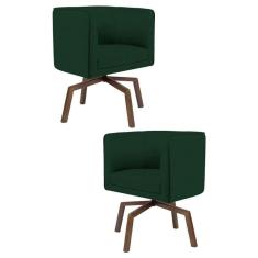 Kit 2 Poltronas Decorativas Base Ka Madeira Betina B-303 Veludo Verde Musgo