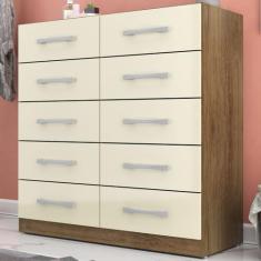 Cômoda 10 Gavetas Torres Nature/Off White - Pnr Móveis, Moderno, Bege