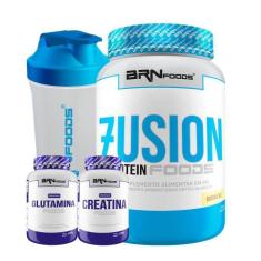 Whey Protein Fusion 900G Baunilha Creatina Glutamina Shaker - Brn Food